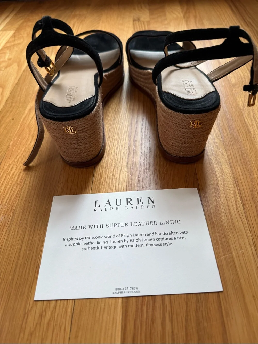 Ralph Lauren Black Suede Espadrille Wedge Sandals with Ankle Strap
